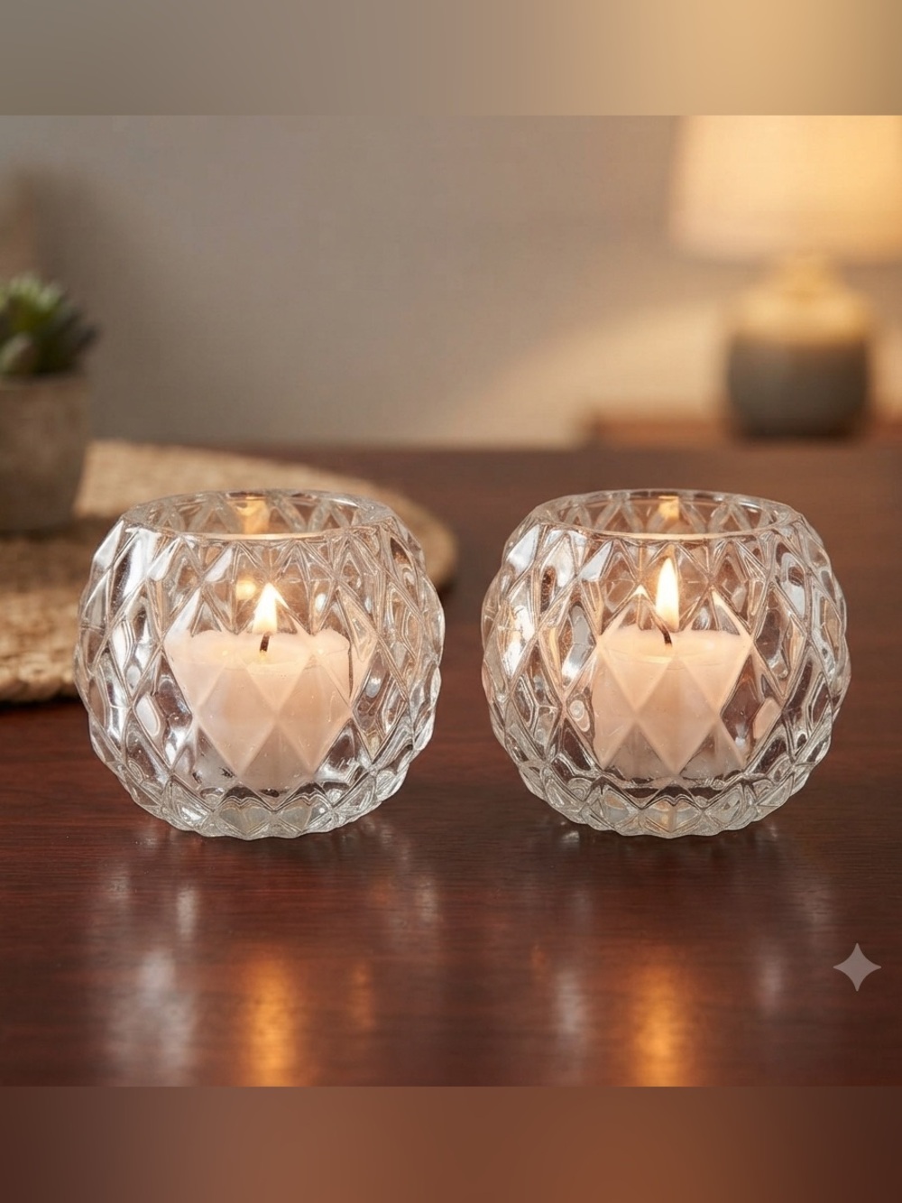 2 Vtg 90s Faceted Crystal Glass Taper Candlestick Holders PartyLite 2”